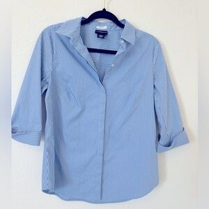 Liz Claiborne Fitted Blue & White Striped Work Shirt Blouse- Medium